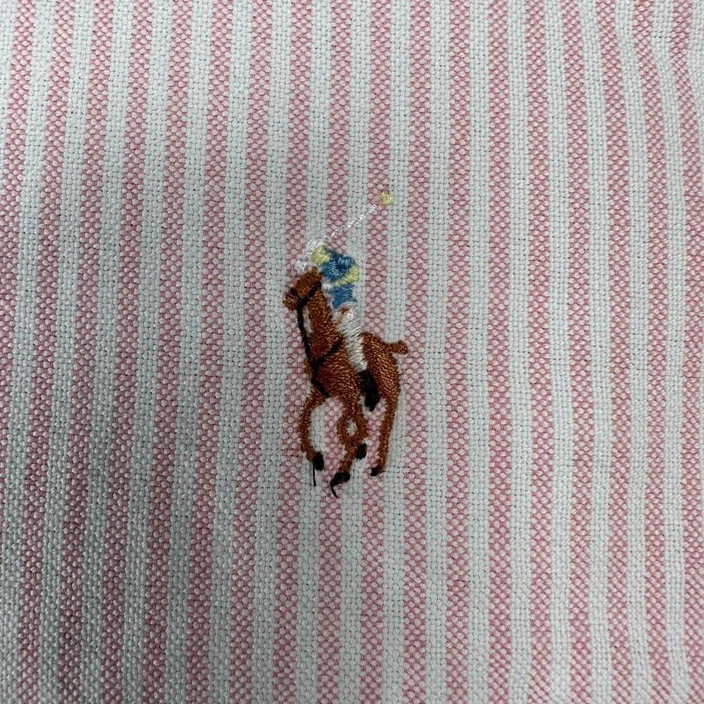 POLO Ralph Lauren Men’s Pink & White Cotton University Stripe BD Shirt - 15/34 - Picture 5 of 12